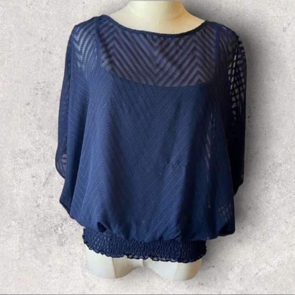 BCX Tops - BCX —‎ Women's Open Arm Design Navy Blouse